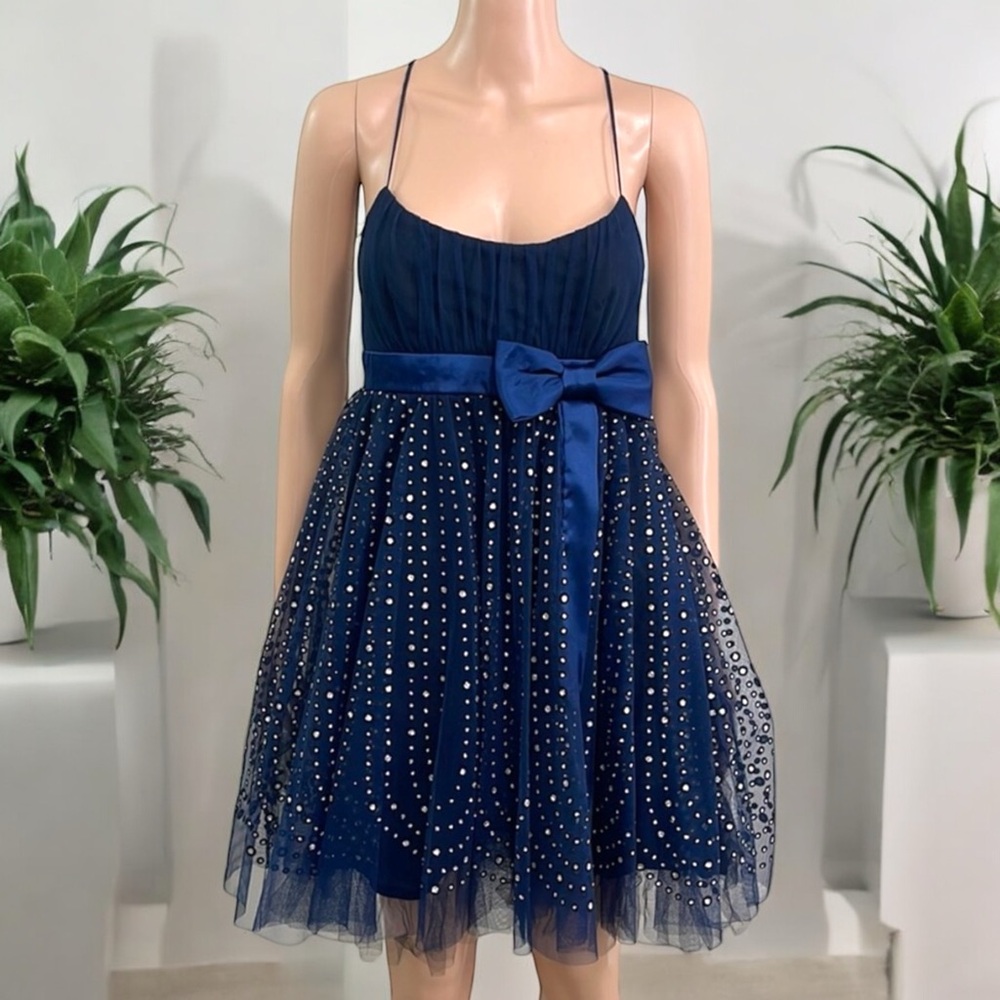 Love Tease Navy Blue Shimmering Silver Tulle Dress - Picture 2 of 14